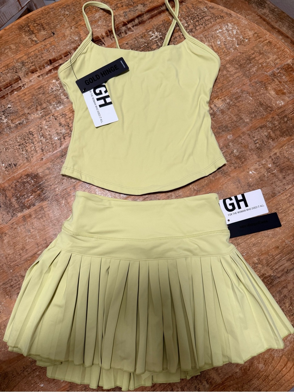 NWT Gold Hinge Lemon Yellow Tennis Set | Tank & Pleated Skort | XS